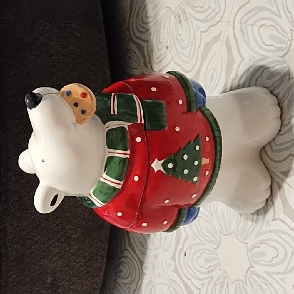COCO Bear Cookie Jar Christmas Tree White Polar Winter Ceramic DOWLEY